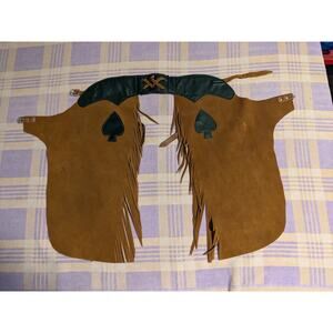 Chap-Parel Chaps Childs Leather Suede Brown Fringes Western Cowboy Rodeo Vintage